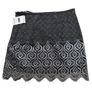 Free People Black & Silver Metallic Overlay Lined Mini Skirt S6 NWT
